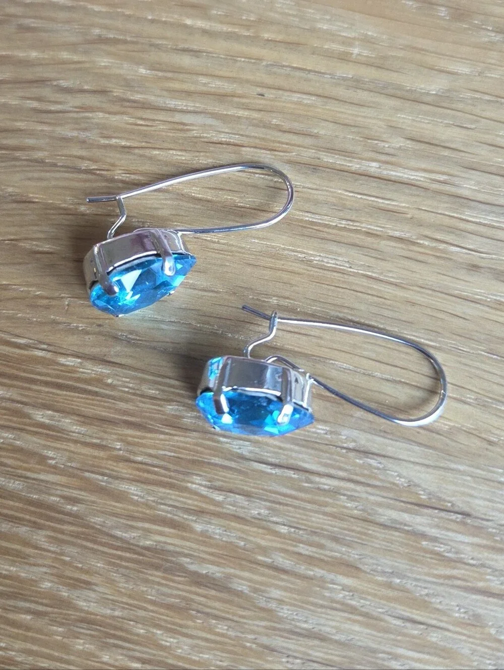 Pear Shape Blue Crystal Drop  Silver Earrings | Handmade